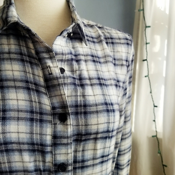 Blue Plaid Button Down Shirt / Labeless / Size S-M - Picture 2 of 3